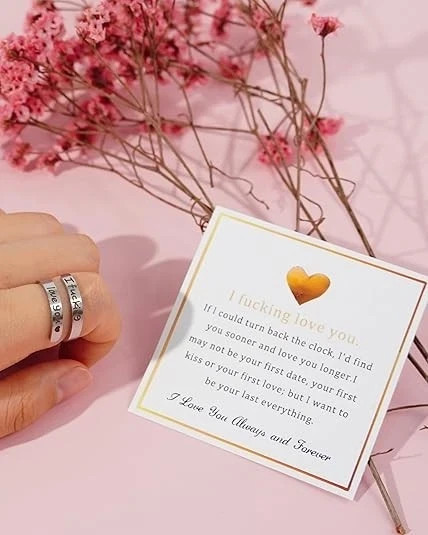 I F♡Cking Love You Ring for Women, Hope Rings Adjustable Stainless Steel Silver