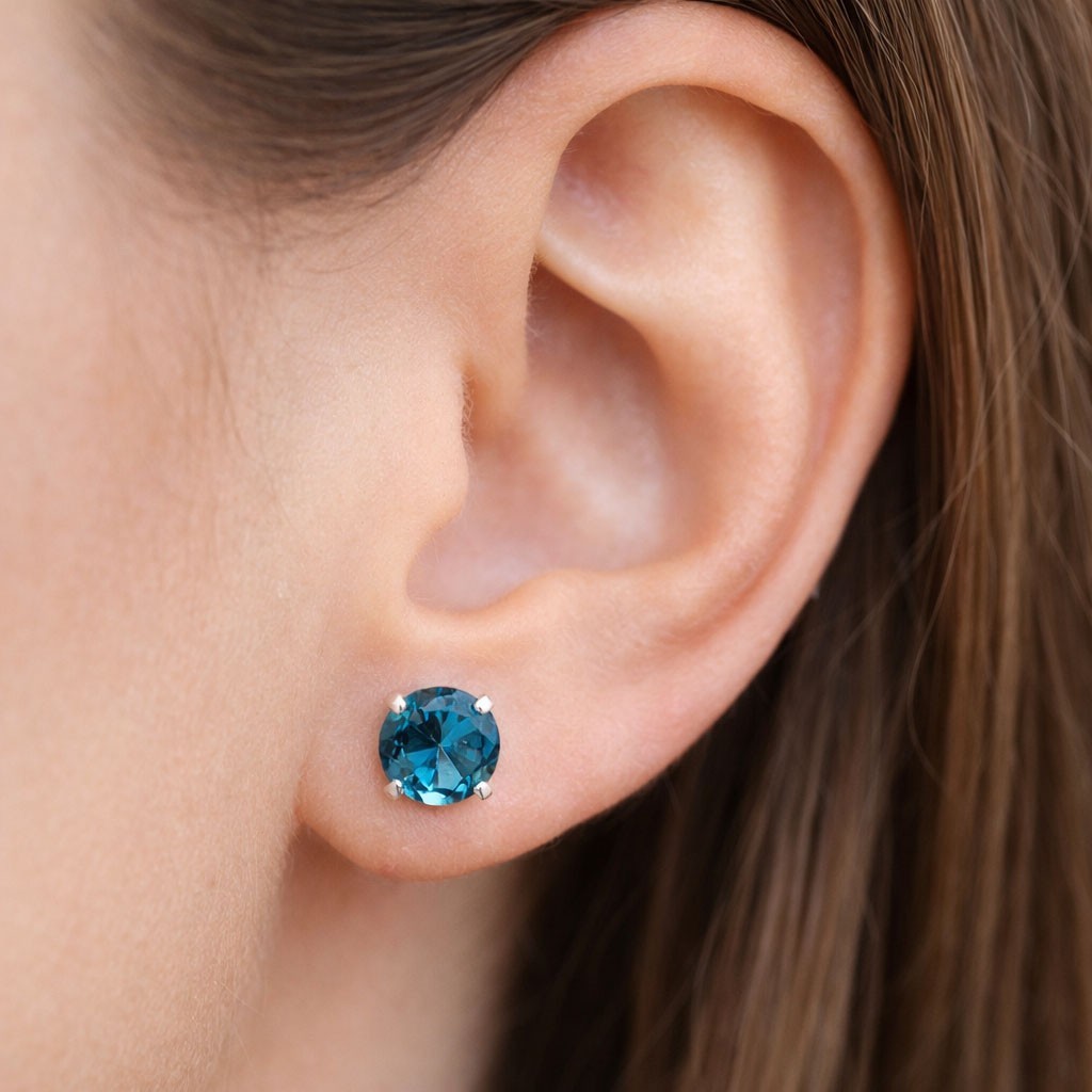 GENUINE 2.56 Cts BLUE ZIRCON EARRINGS 14k WHITE GOLD -Free Certificate Appraisal