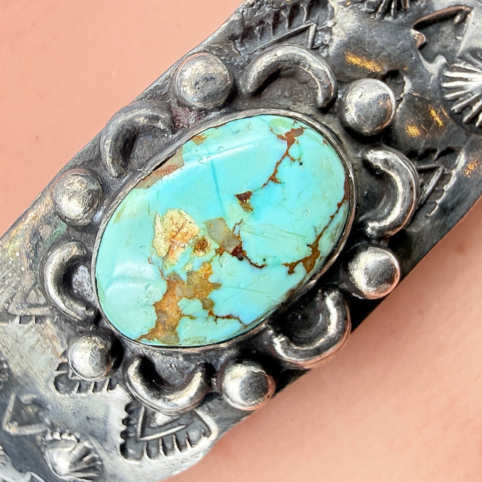 Vintage Fred Harvey Era Navajo Sterling Silver Turquoise Cuff Bracelet