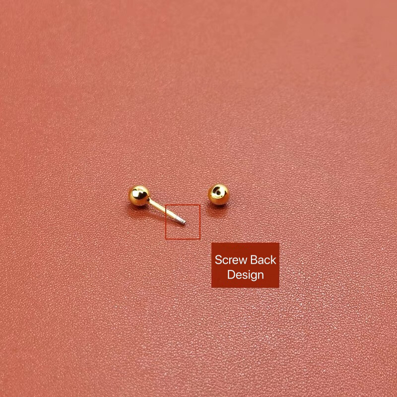 Womens Small Tiny Round Ball Screw Back Stud Earrings Surgical Steel 3/4/5mm