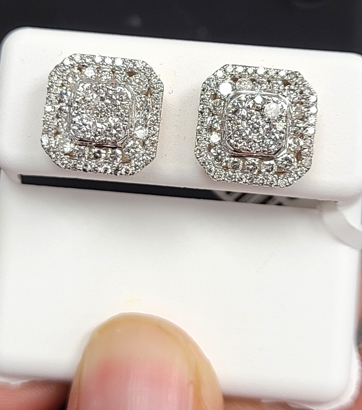 DEAL! 1.50 CTW NATURAL REAL DIAMONDS SQUARE STUDS EARRINGS 10K GOLD 11.5mm