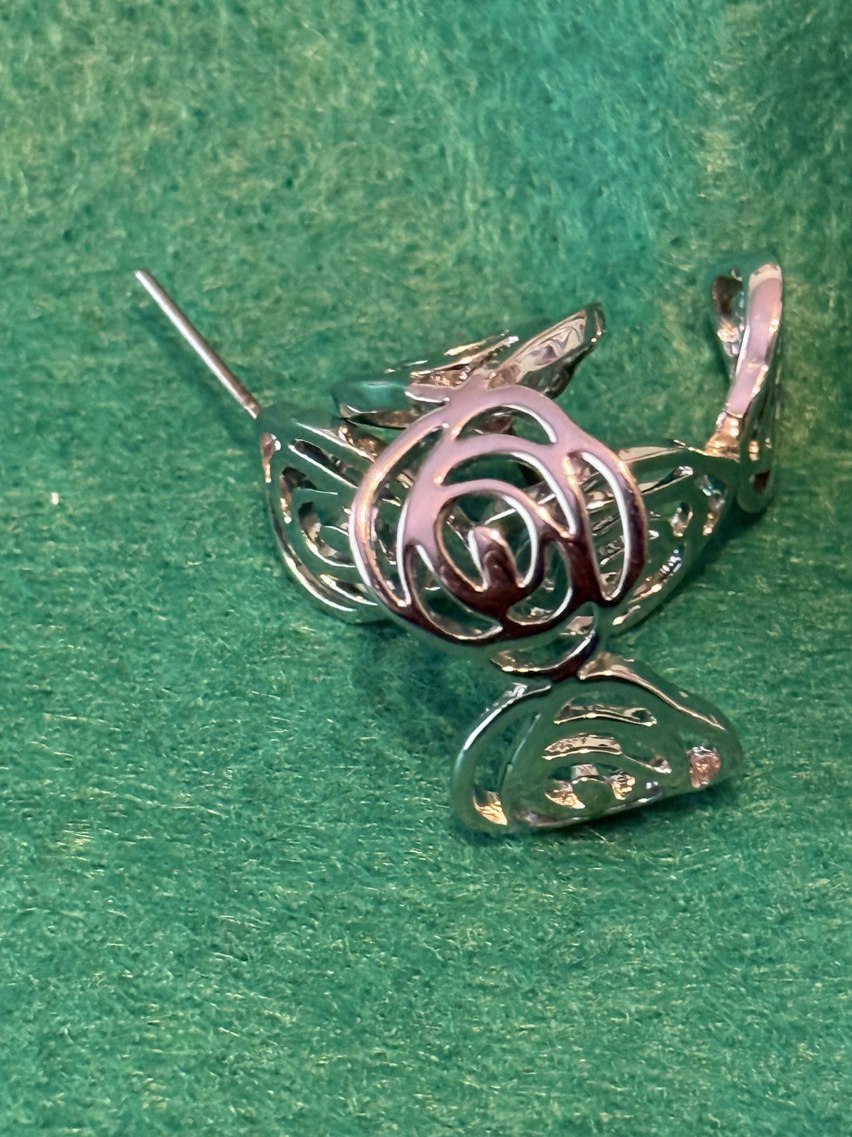 Vintage Silver Metal Rose Flower Ear Cuff Climber Post Earrings