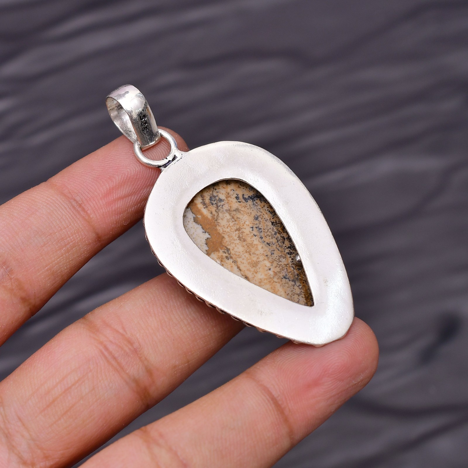 Picture Jasper Gemstone 925 Sterling Silver Jewelry Pendant 2.24″