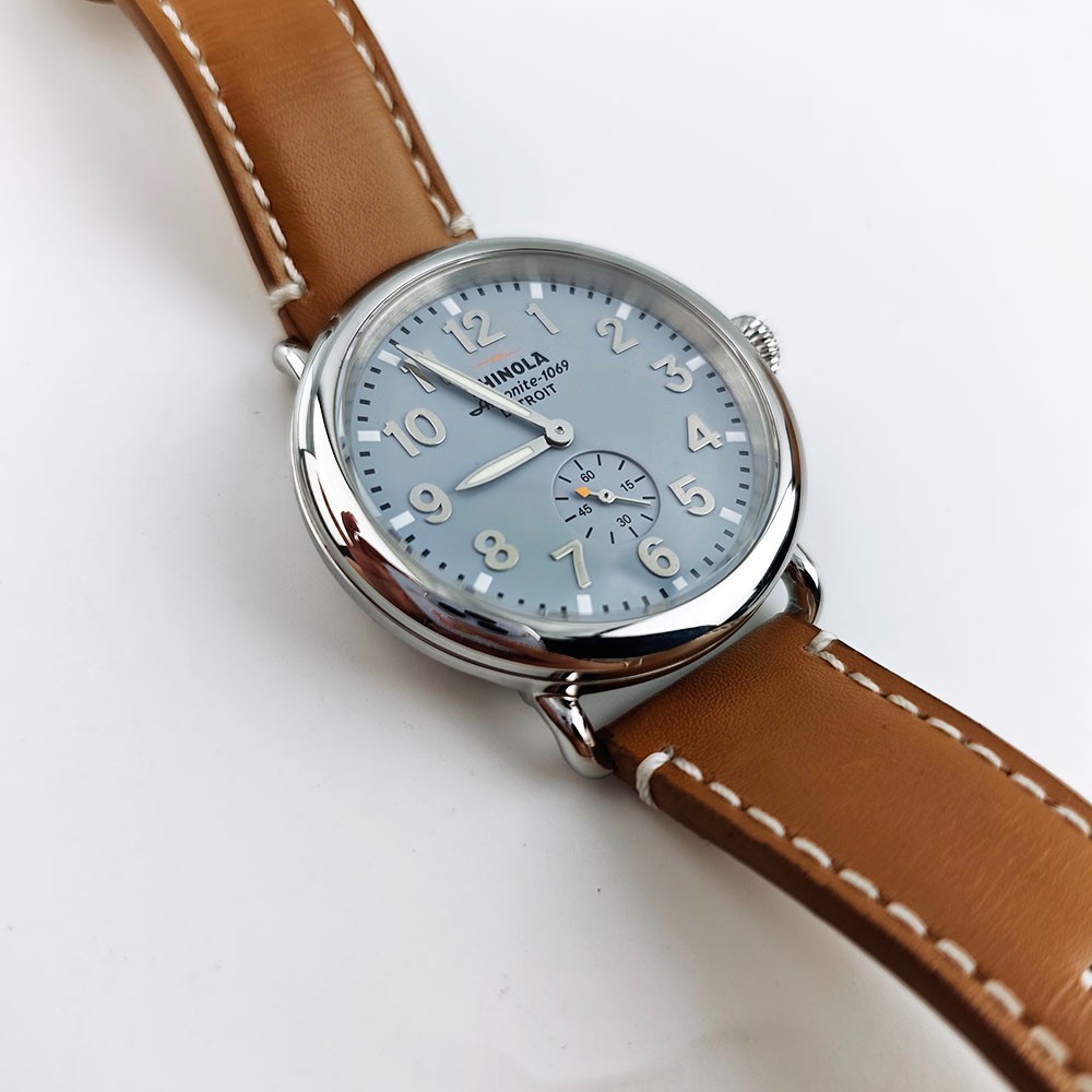 Shinola The Runwell 41mm Quartz Men’s Slate Blue Dial Tan Leather Strap Watch