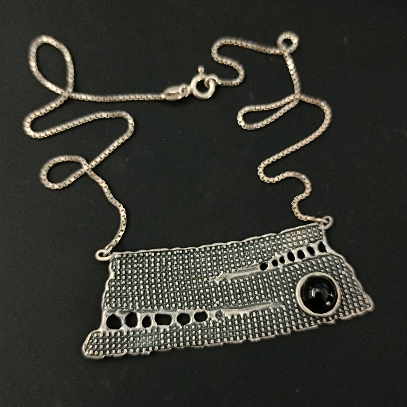 Modernist Silver Necklace Israel Artisan Onyx Abstract Expressive Studio Vintage