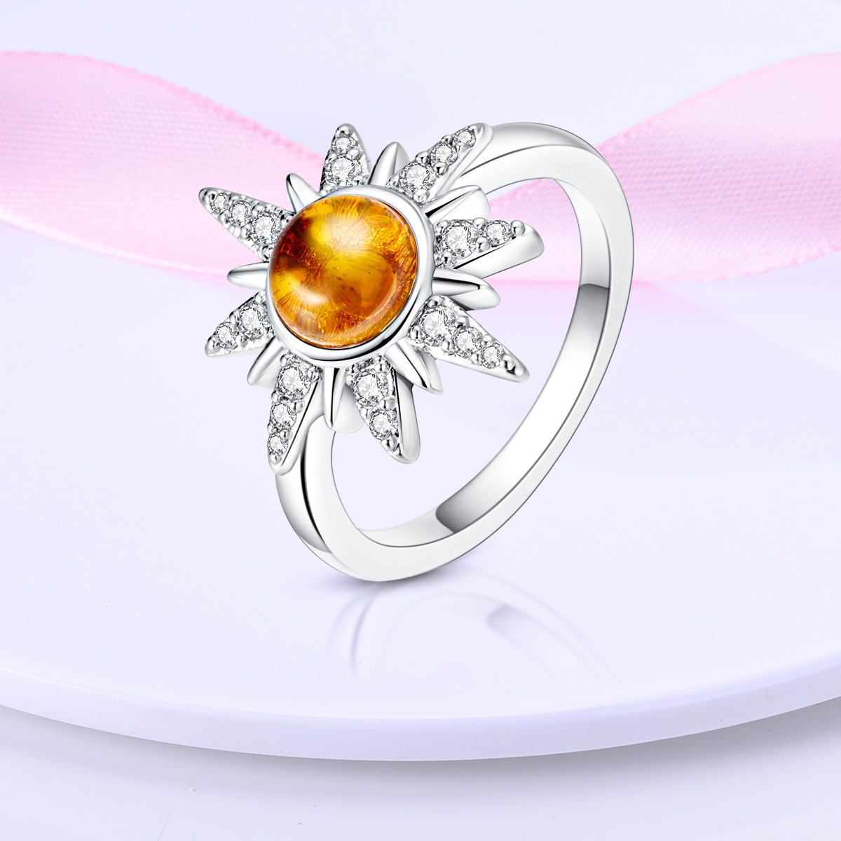 LAZA Original 925 Sterling Silver Shining Sun Finger Ring Clear CZ Women Jewelry