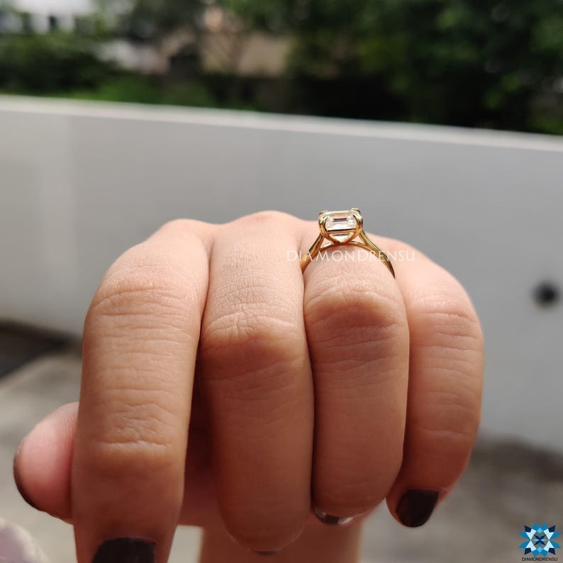 Asscher Cut Moissanite Double Claw Prong 14K Gold Solitaire Engagement Ring