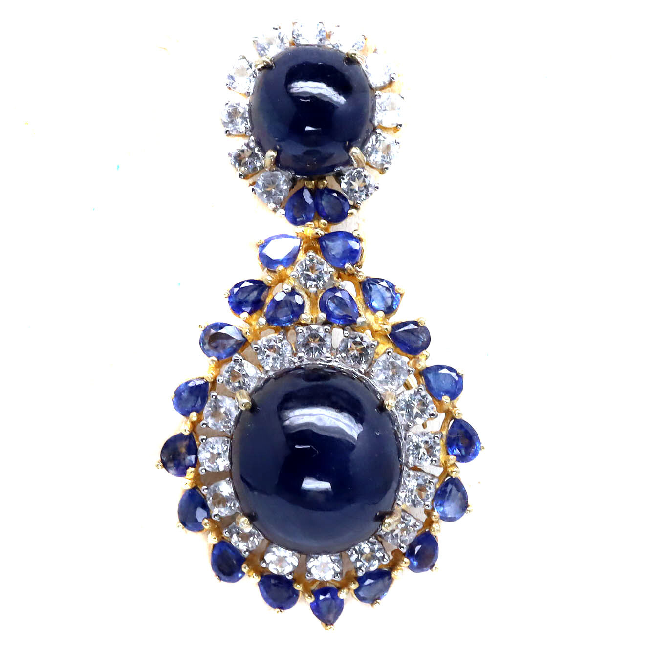 925 Sterling Silver Blue Sapphire & White Zircon Two Tone Brooch/Pendant