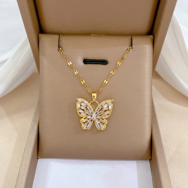 Women’s Fashion Jewelry Cubic Zircon Gold Butterfly Pendant Necklace 484