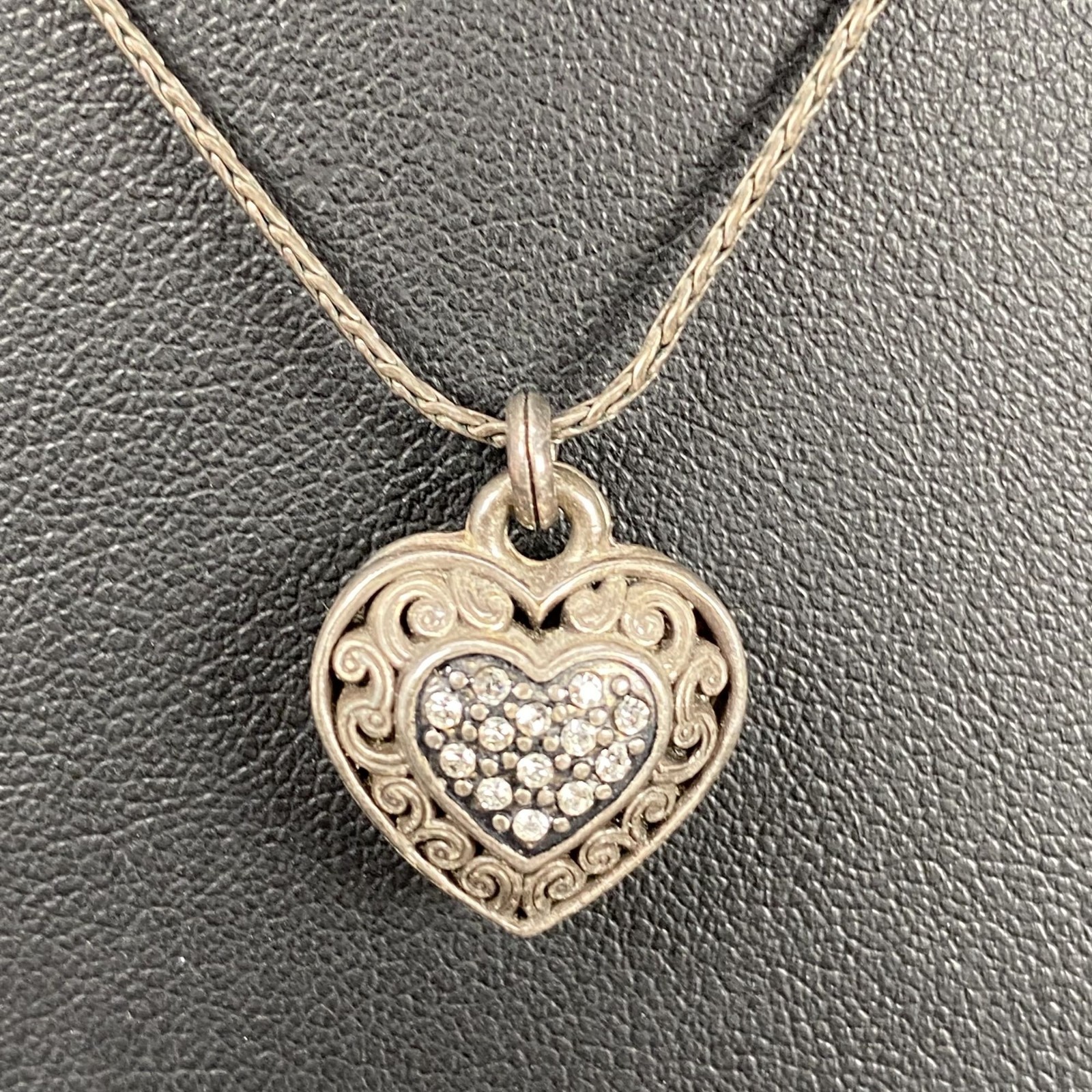 Brighton Silver-Tone Heart Swirl Necklace Magnetic Locket Adjustable Chain 18″