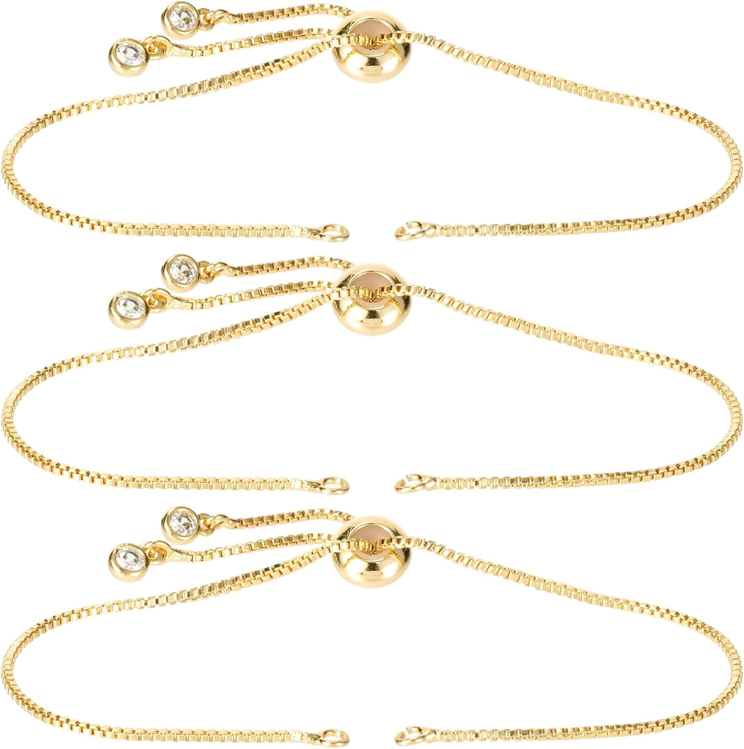 3Pcs Adjustable Slider Bracelet for Jewelry Making, 18K Gold Plated Charm Bracel