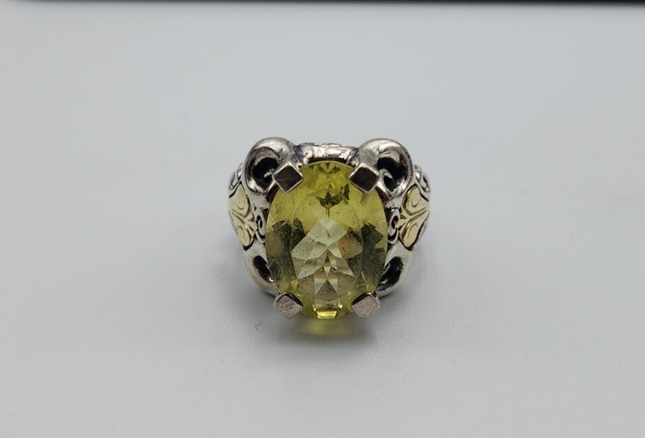 ANN KING Sterling Silver/18K Gold Lemon Quartz Stone Ring