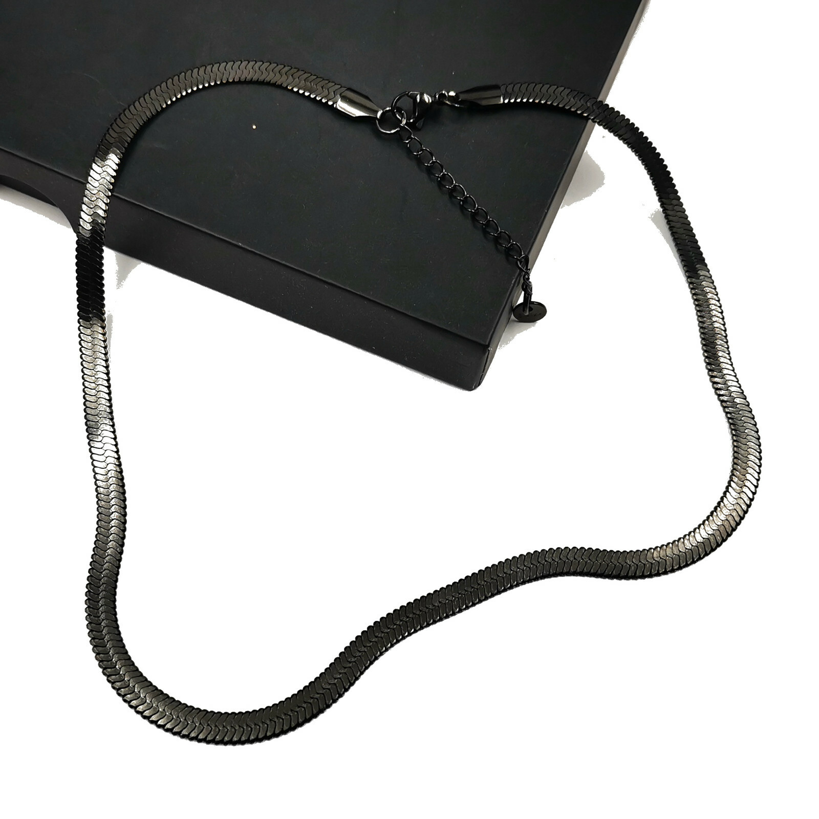 Blade chain 5mm Black Flat Snake Chain Choker 15.7inch Necklace 7.1in bracelet