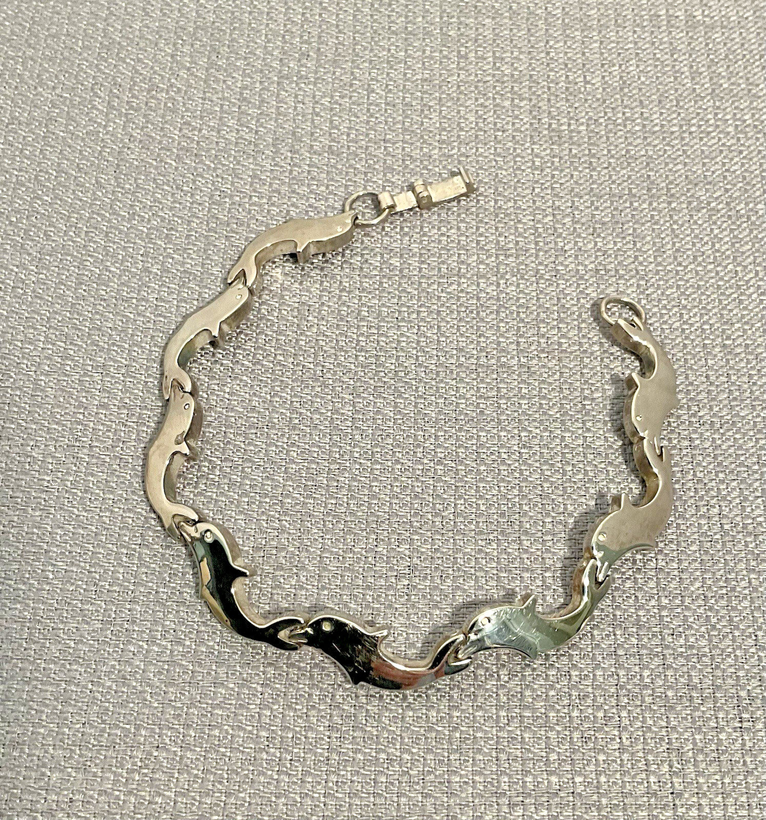 Sterling Silver Jumping Dolphin Link Bracelet 925, Fold Over Clasp, 18 Grams