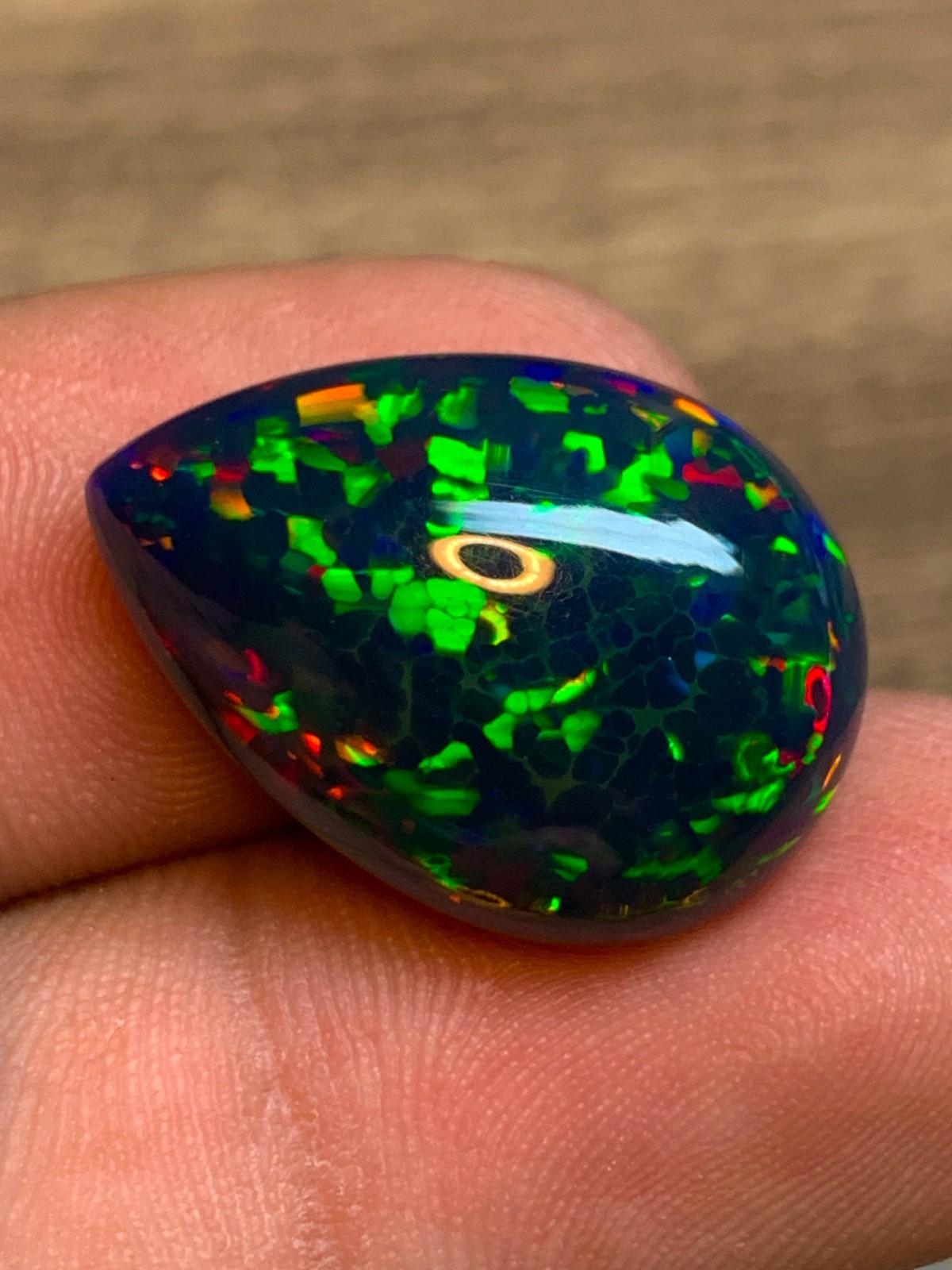 Ethiopian Black Opal Gemstone 10.8 Carat Pear Cabochon Honeycomb Welo Loose Gem
