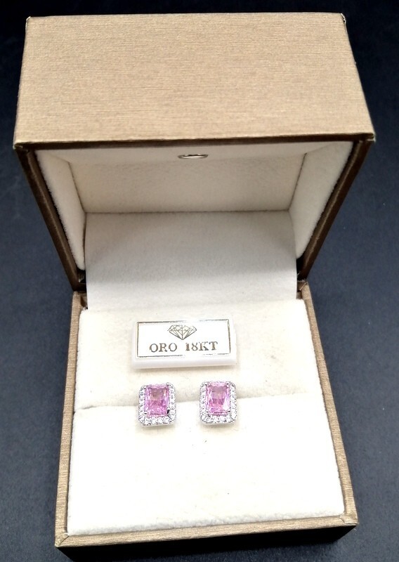 18KT GOLD EARRINGS, TIT. 750 WITH ROSE OF FRANCE AND BRILLIANT