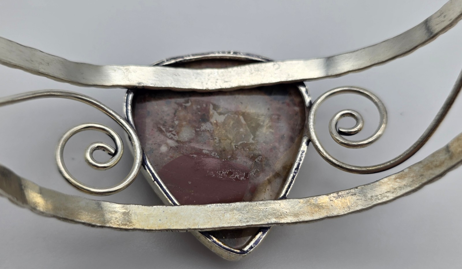 Natural Polychrome Jasper Teardrop Cuff Bracelet 8.25″ Silver Tone Boho