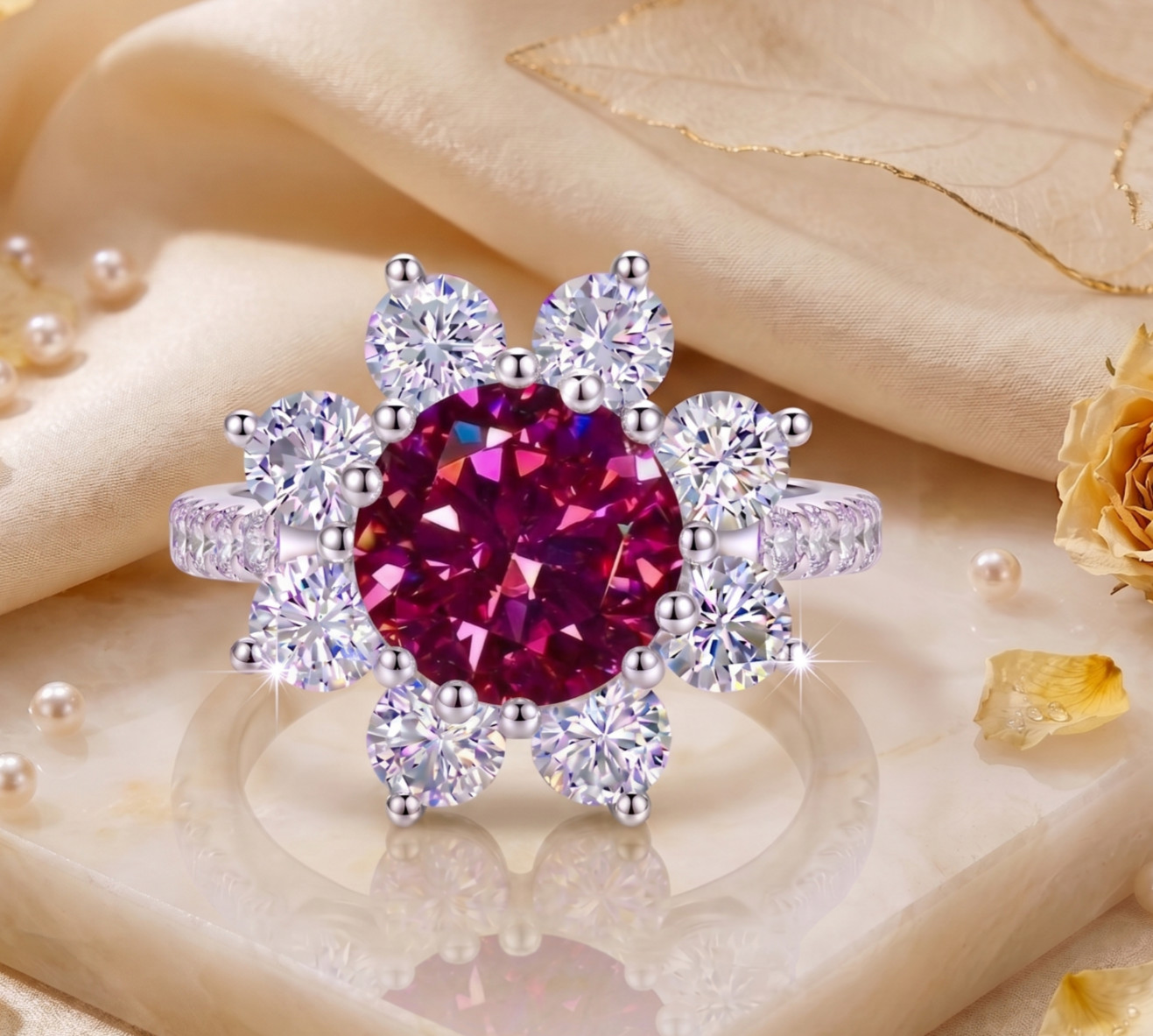 RARE 6.20 Ct Certified Round Cut Pink Natural Diamond Ring White Gold Finish