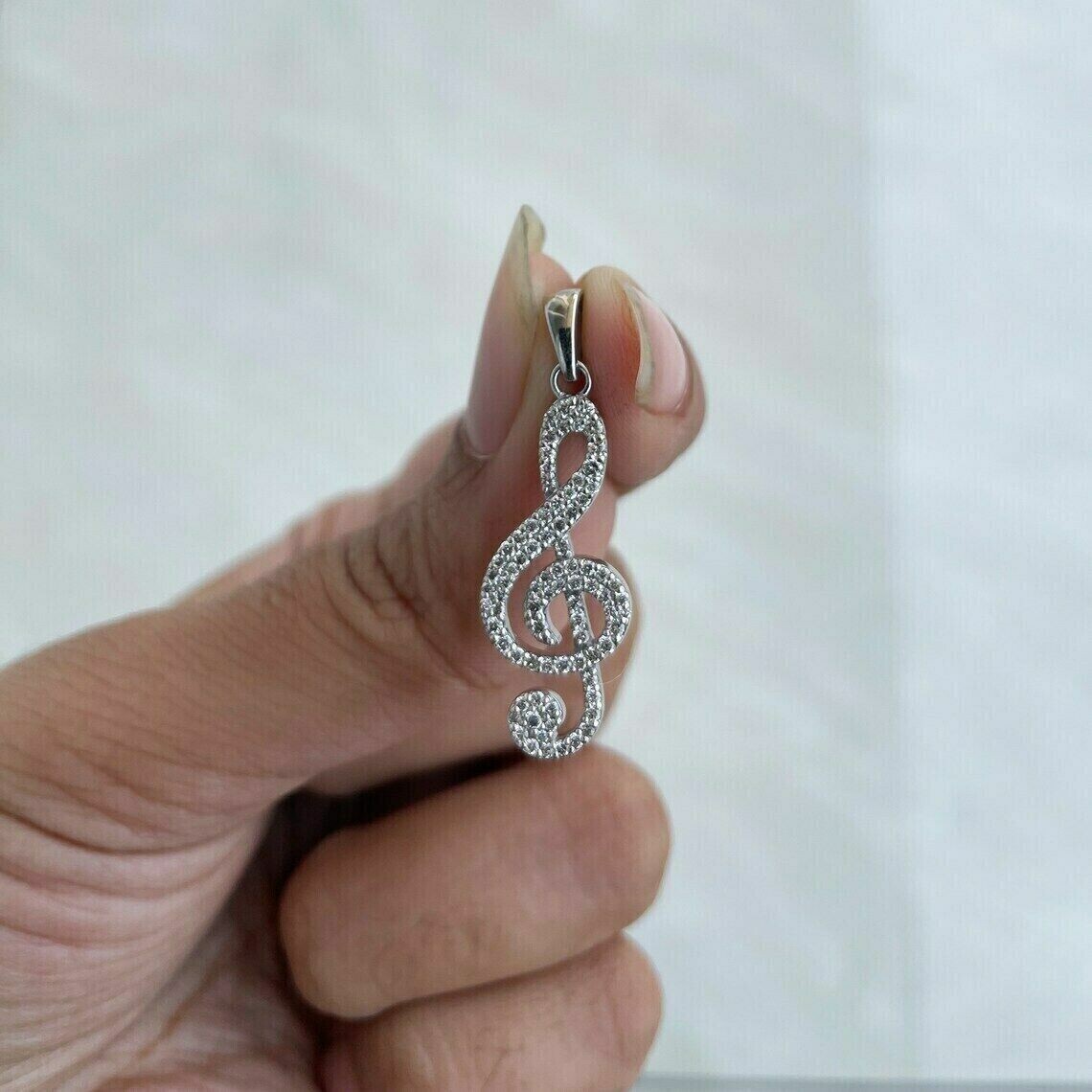 2 Ct Round Simulated Diamond Music Note Pendant 14K White Gold Plated 18”Chain