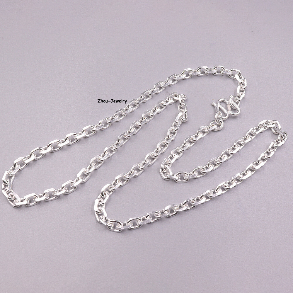 Pure S999 Fine Silver 999 Chain Women Men 5mm Square O Link Chain 35-37g 21.6in