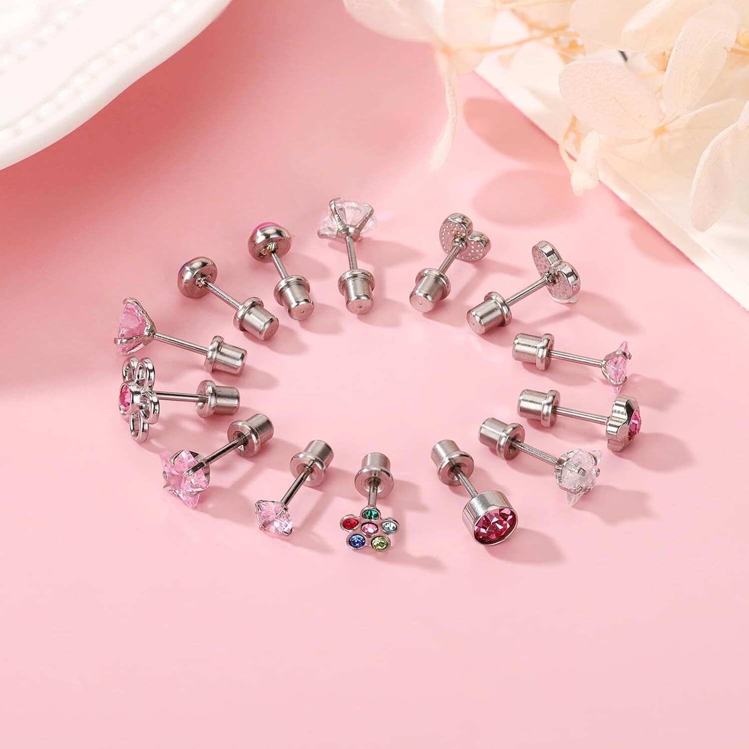 14 Pairs Surgical Steel Earrings Sets Toddler Kids Earrings Screw Back For Women