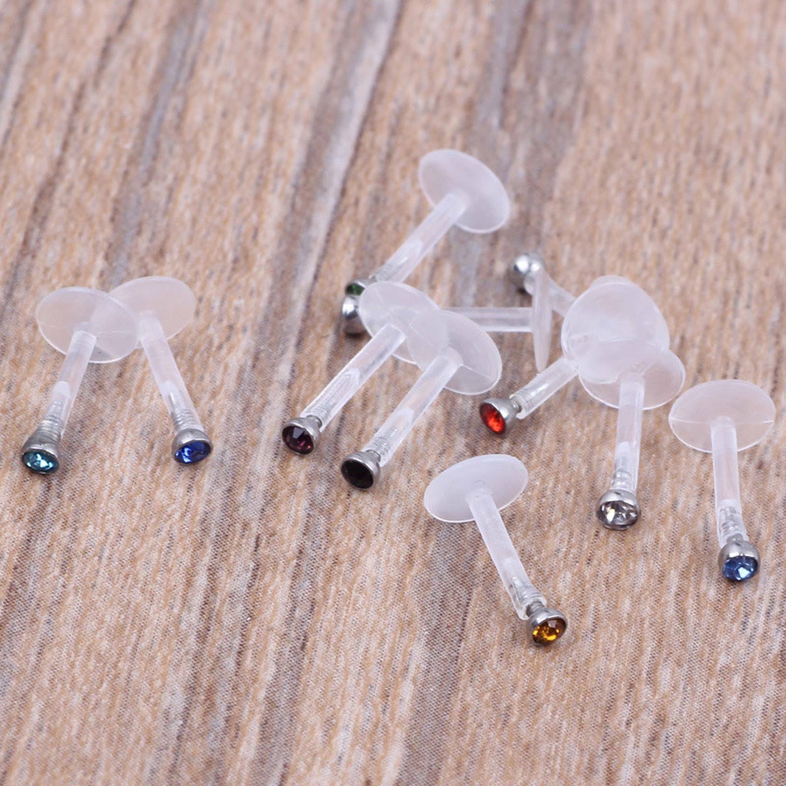 10PCS Clear Lip Rings 16G Acrylic Labret Monroe Daith Helix Stud Earrings 2MM CZ