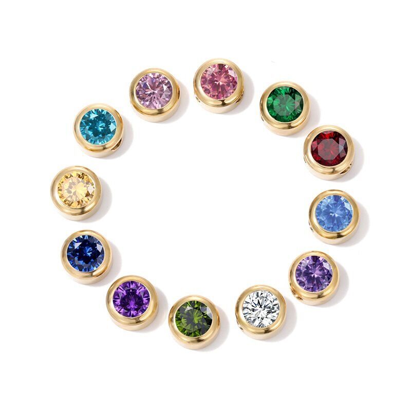 12 Colors Woman 14K Gold Plate Multicolor CZ Round Pendant Charm Chain Necklace