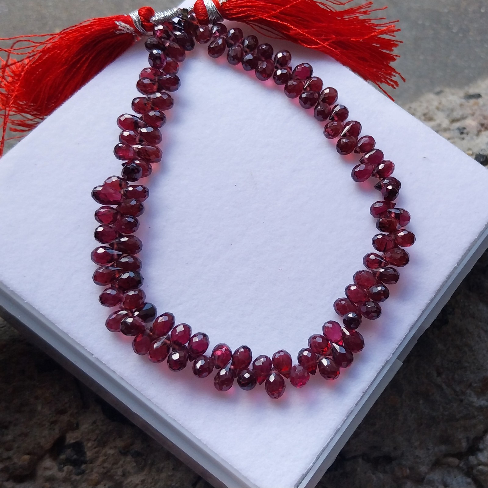 75 Ct 3.5×5 to 3.5×6 MM Natural Purple Pink Rhodolite Cut Drops 8 inch Beads