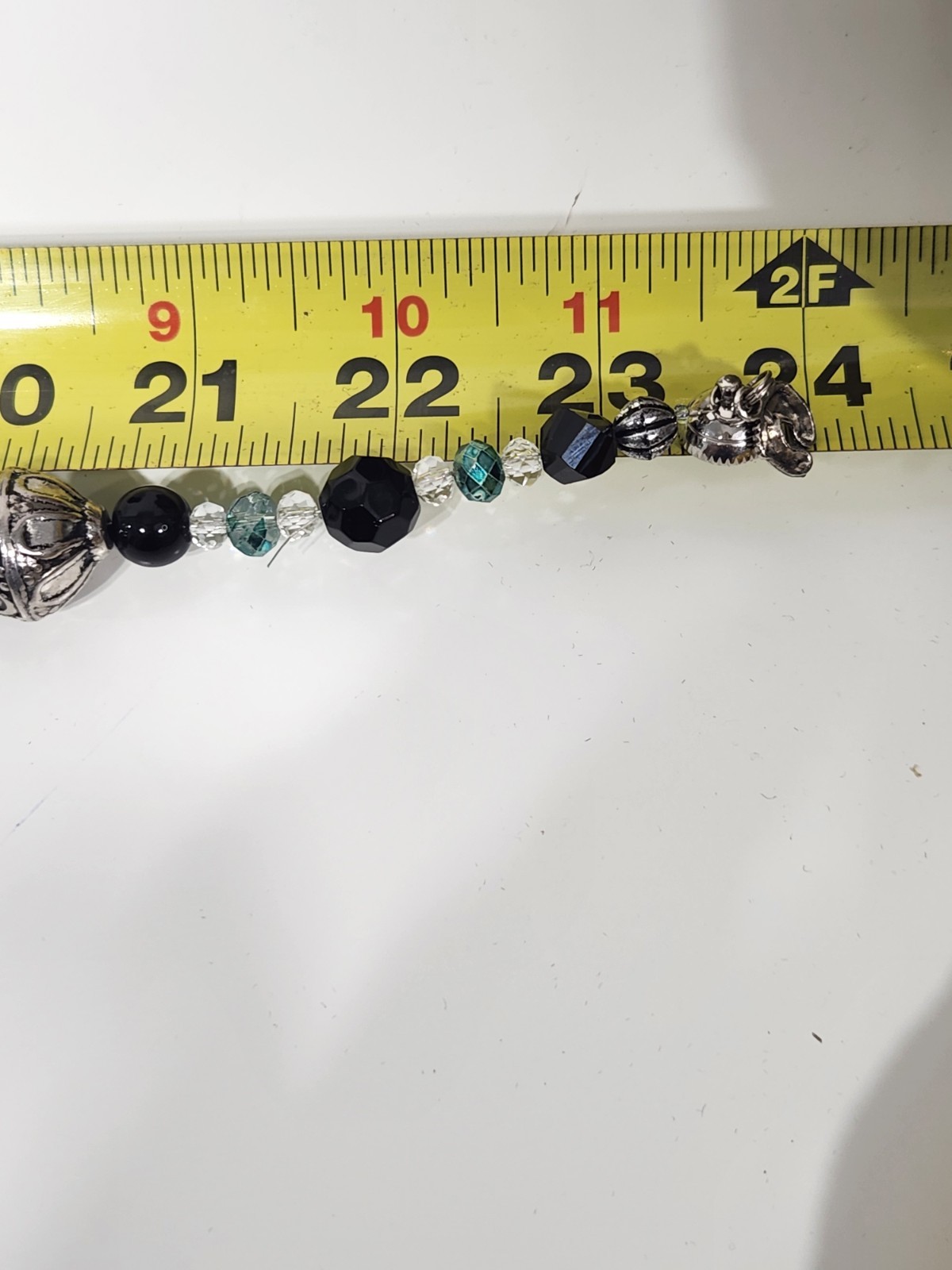 Black Silver Blue Glass Beaded Statement Necklace Rhinestone 24 in