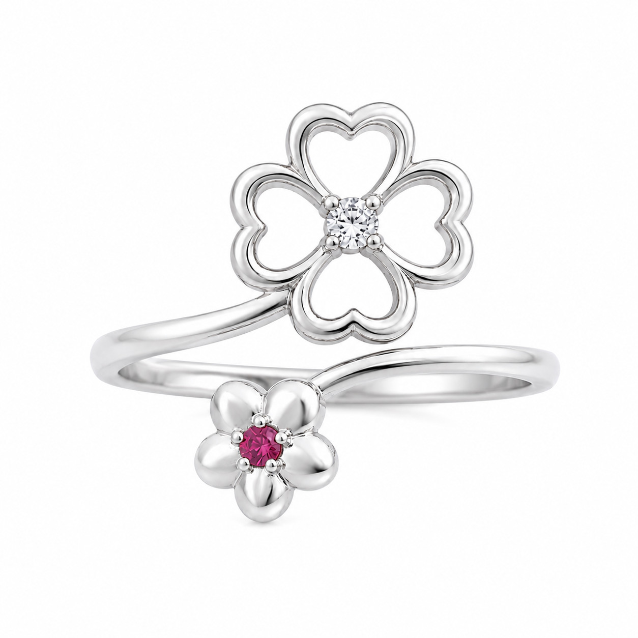 925 Sterling Silver Floral CZ Adjustable Ring Open Flower Wrap Women Jewelry