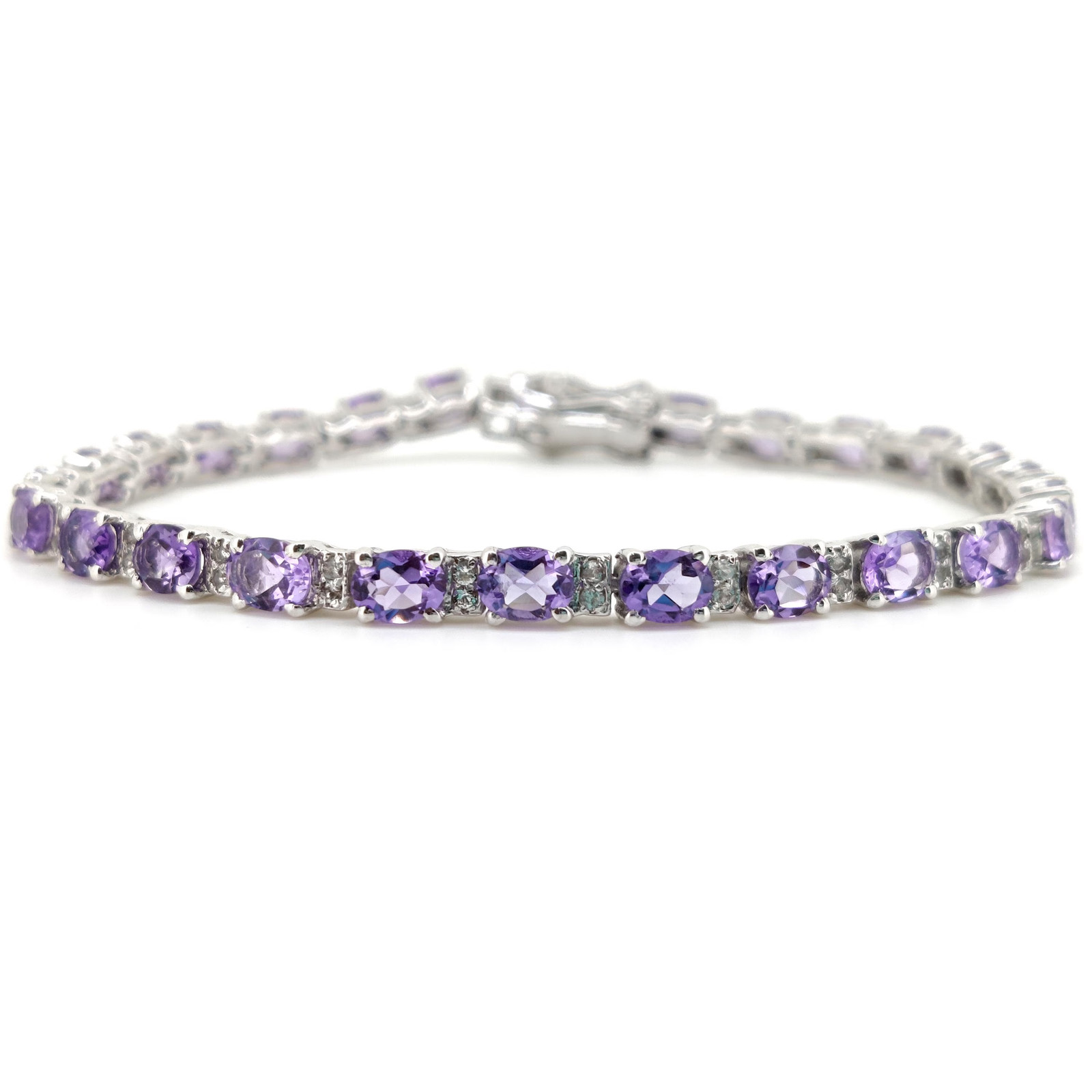 Natural Amethyst Tennis Bracelet-Sterling Silver-Oval stone-February Birthstone