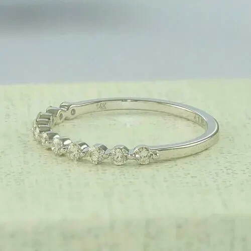 1CT Round Cut Real Moissanite Fancy Wedding Band Ring 14K White Gold Over