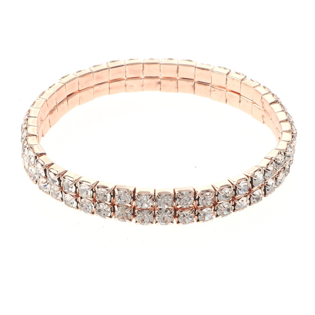 Rose Gold Tone Metal Clear Rhinestone Stretch Bracelet B1054-RGCRY