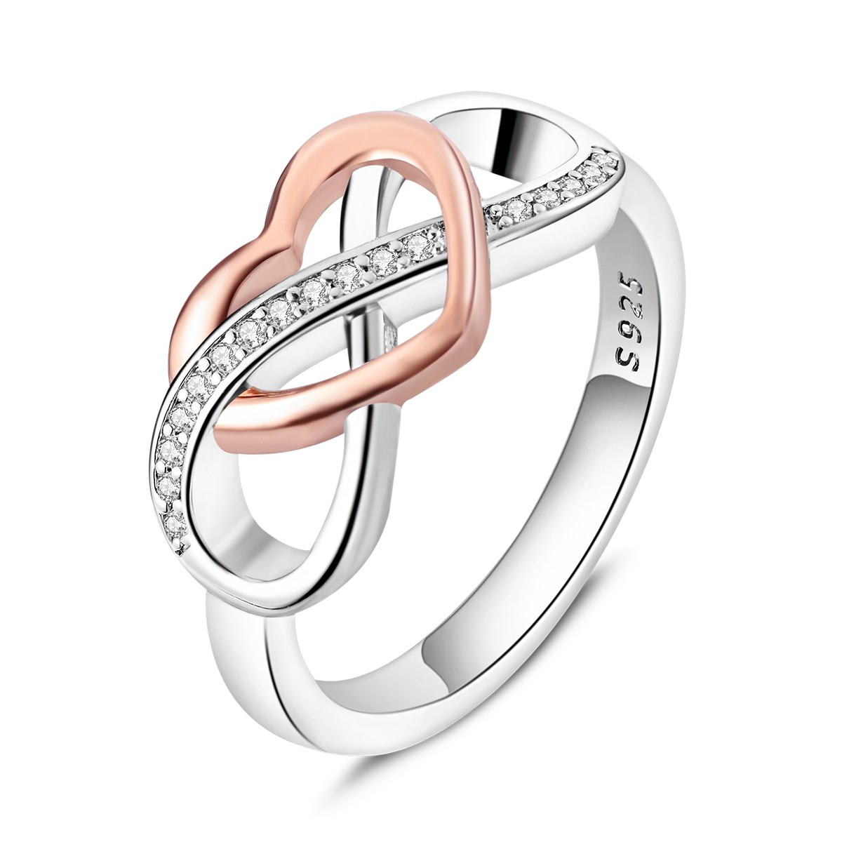 LAZA 925 Sterling Silver Eternal Infinity Rose Heart Finger Ring Women Jewelry