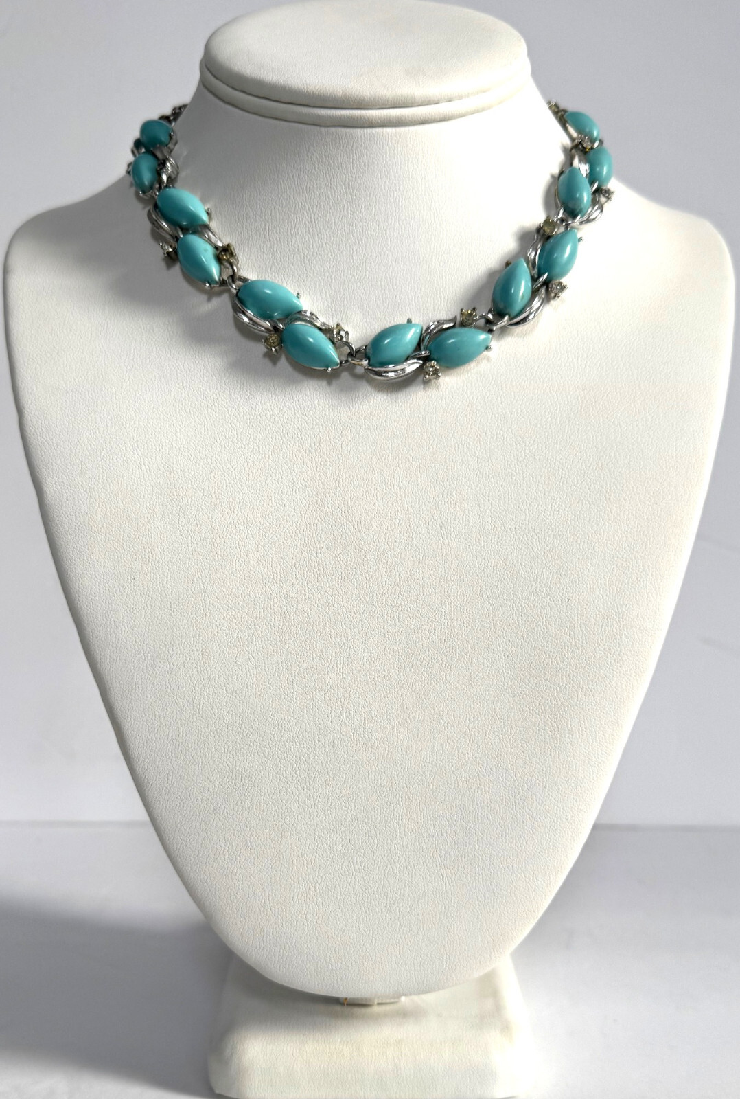 Vintage Blue stone (unknown) With small CZ on silver Necklace