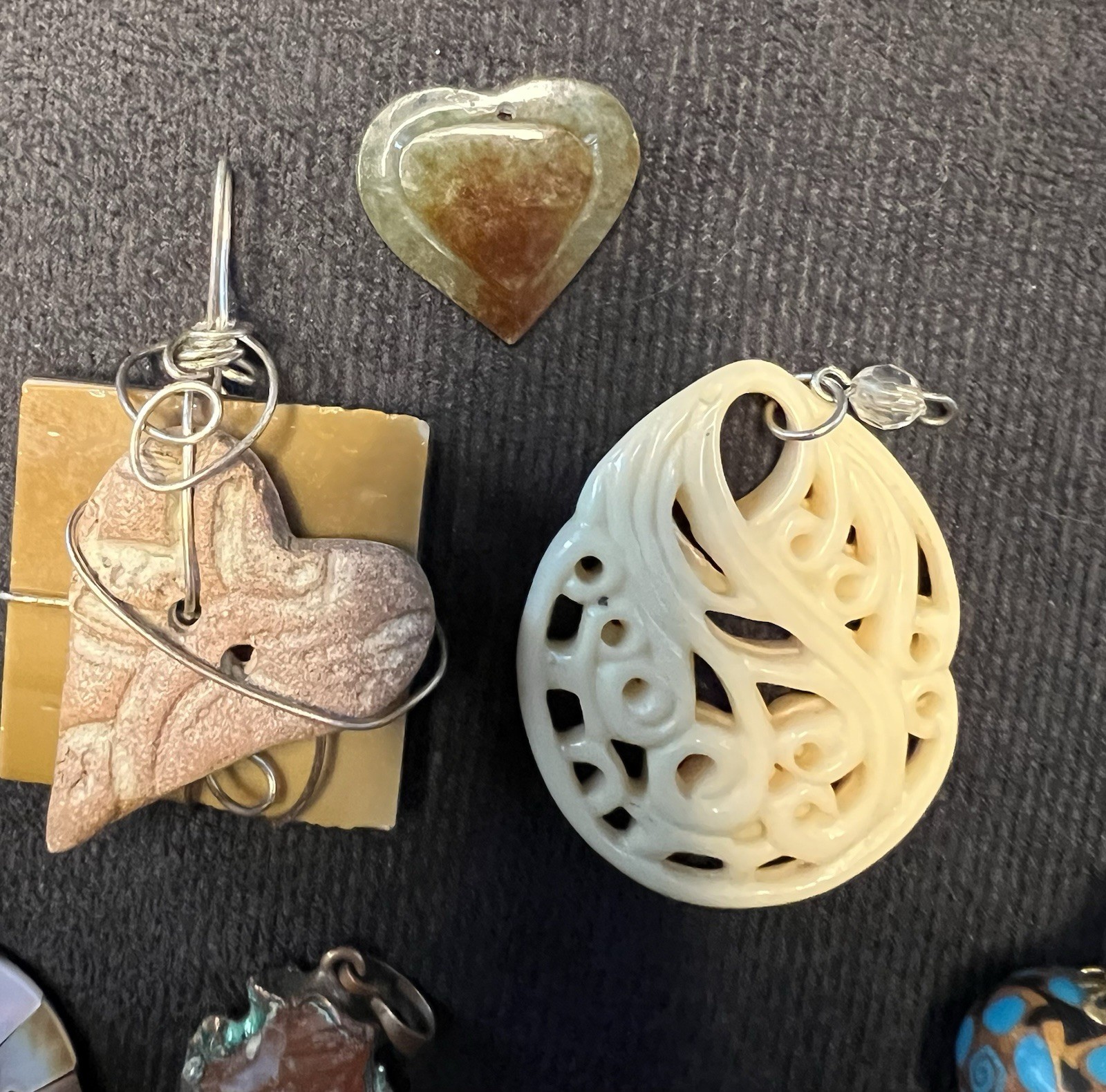 10 Pc Artisan Pendant Lot Abalone Shell Copper Stone Hearts Handmade Mixed