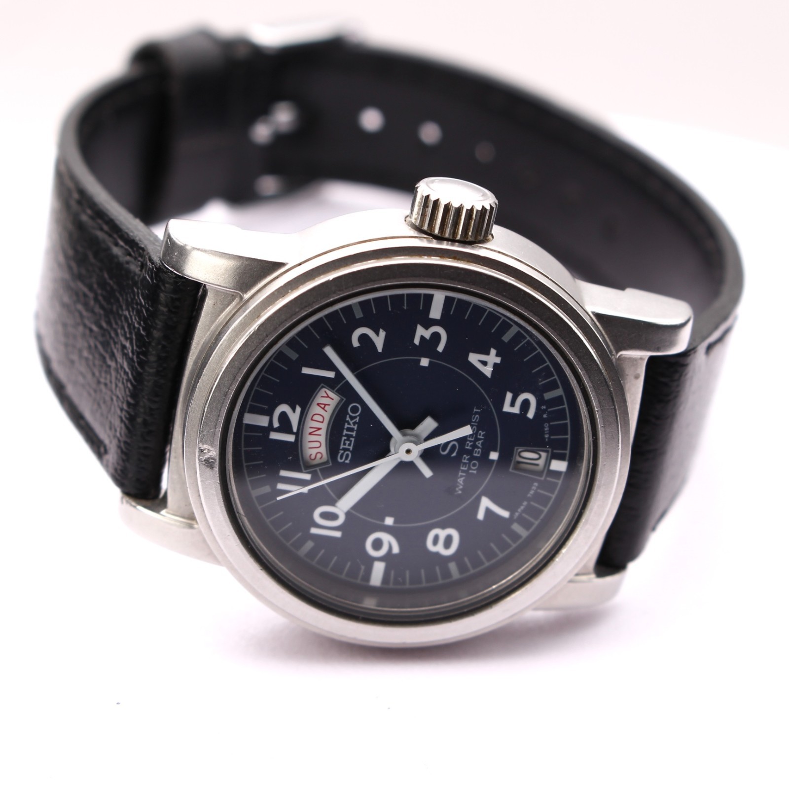 SEIKO SUS 7N33-6050 Men’s Watch Quartz Military Navy Dial 32mm 90s Vintage Japan