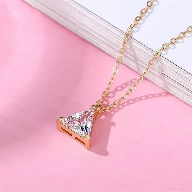 1.6Ct Trillion Cut Lab Created Solitaire Diamond Pendant 14K Yellow Gold Plated