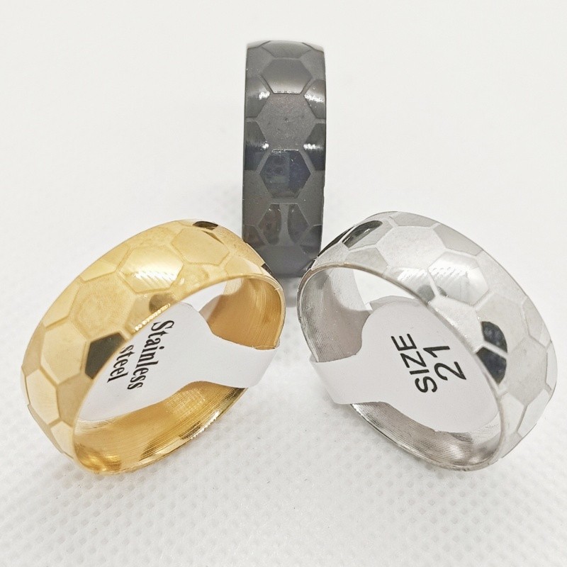 36Pcs 8mm Soccer Ball Pattern Stainless Steel Rings Inner Arc Etched Men Jewelry