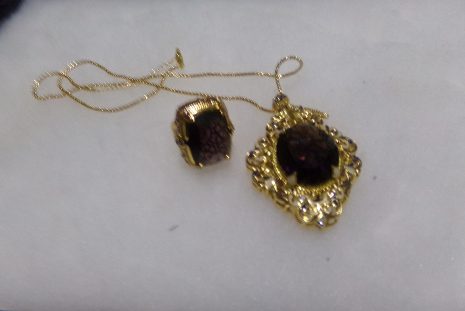 NEW VINTAGE REPRODUCTION RHINESTONE ENAMEL GLASS NECKLACE & RING SET