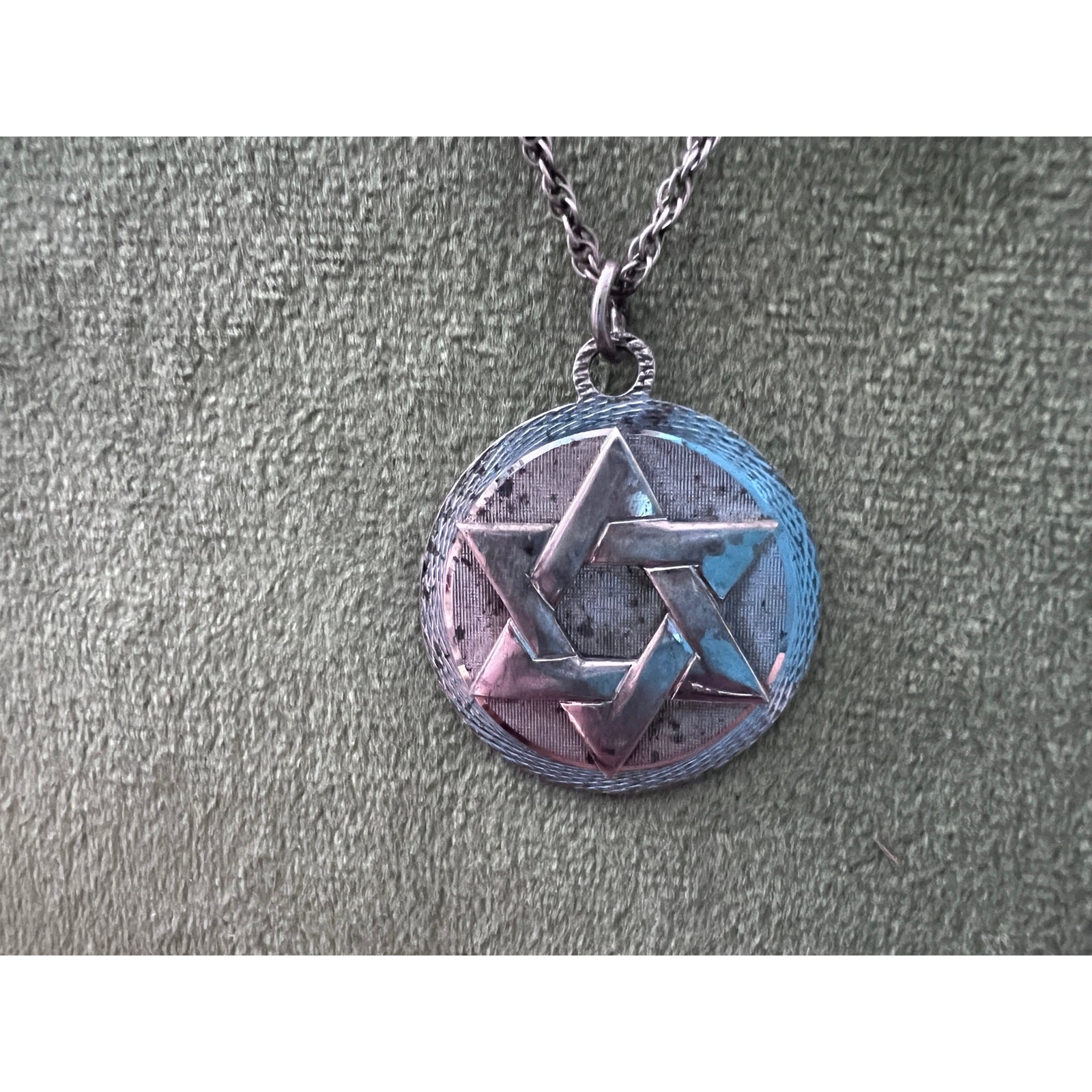Vintage ELKA Sterling Silver Star of David Pendant Necklace Judaica 20”