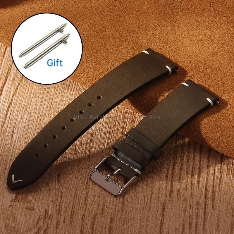 Retro Oil Wax Genuine Leather Watch Band 18 19 20 21 22 24mm Thin Cowhide Strap