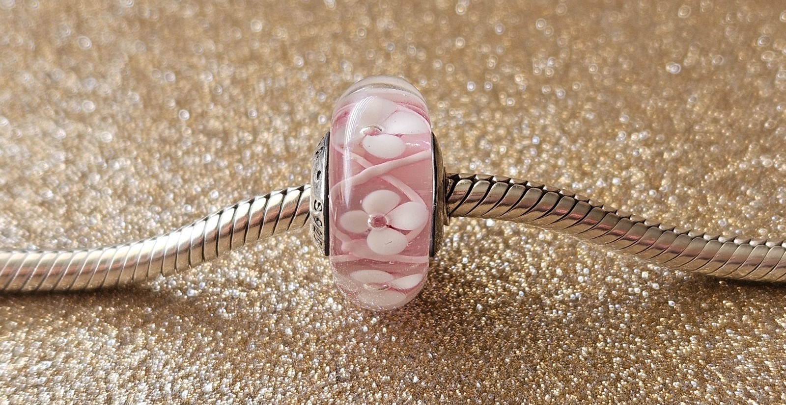 Authentic Pandora Pink Field Of Flowers Murano Charm