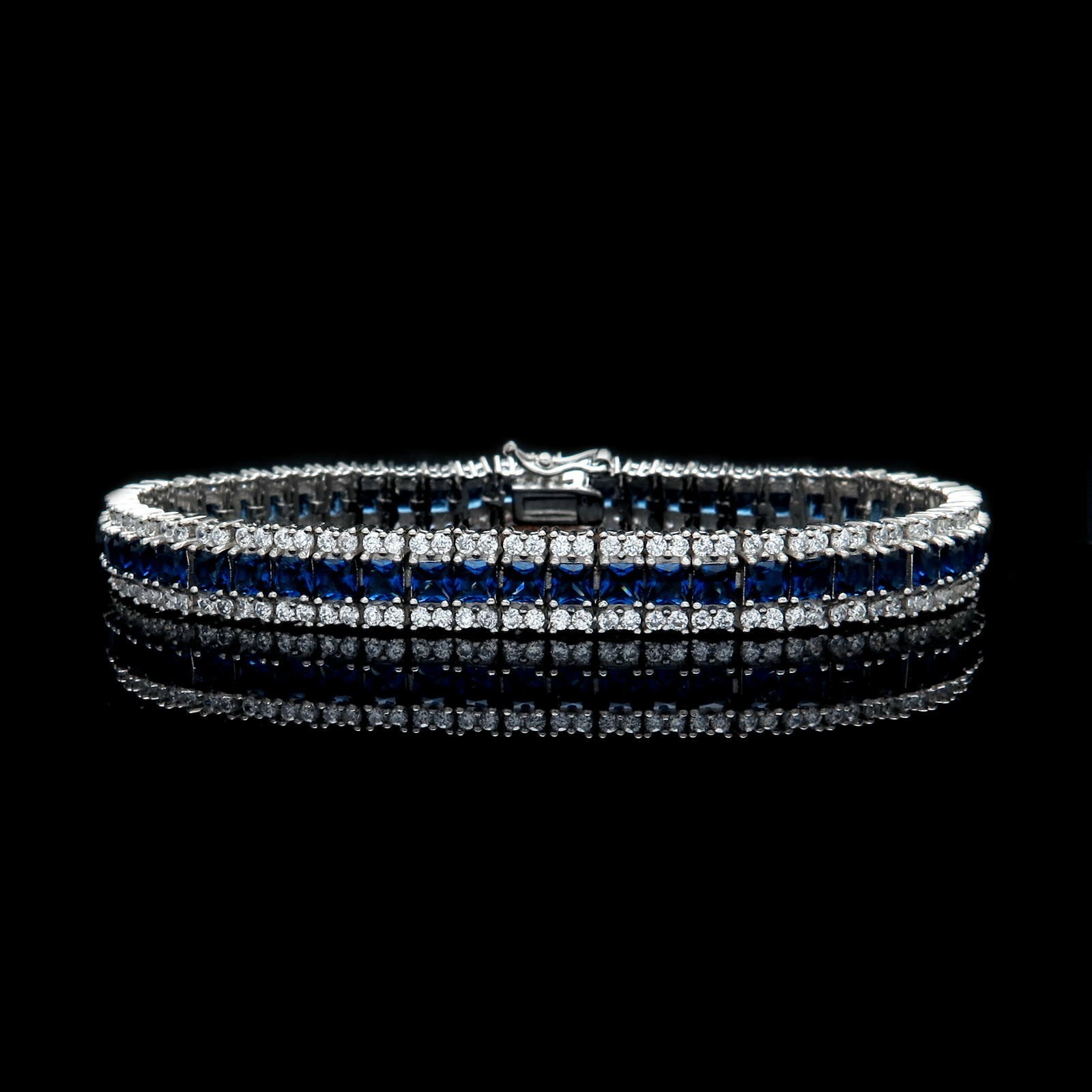15TCW Princess Lab-Created Vintage Diamond Sapphire Tennis Bracelet 925 Silver