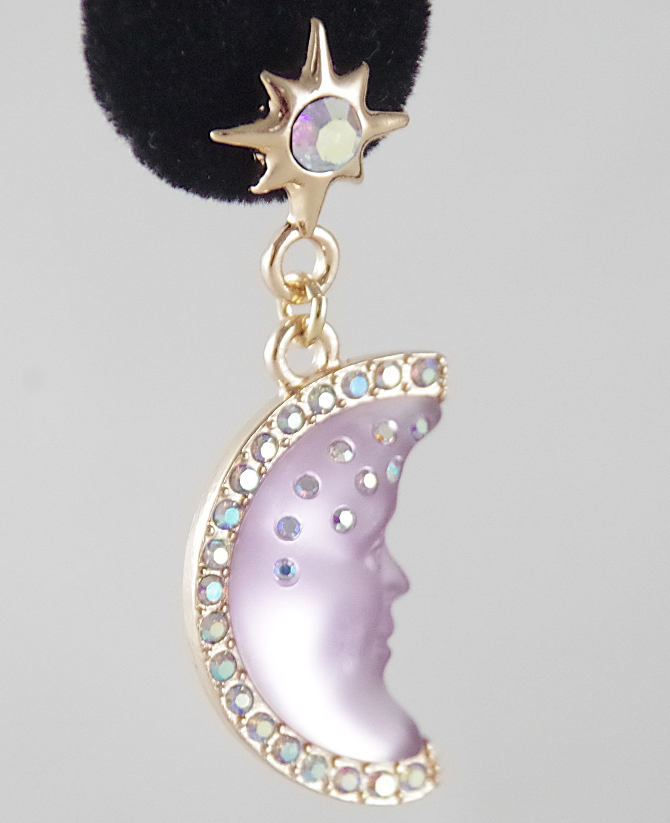 2″ KIRKS FOLLY PURPLE SEAVIEW MOON FACE CRYSTAL RHINESTONE DROP DANGLE EARRINGS