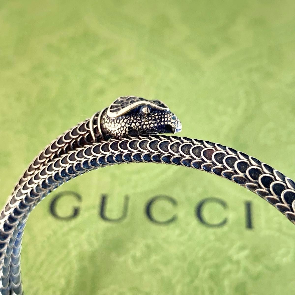 GUCCI Silver Snake Design Bangle Bracelet 5.9in No Box Used Men’s Japan