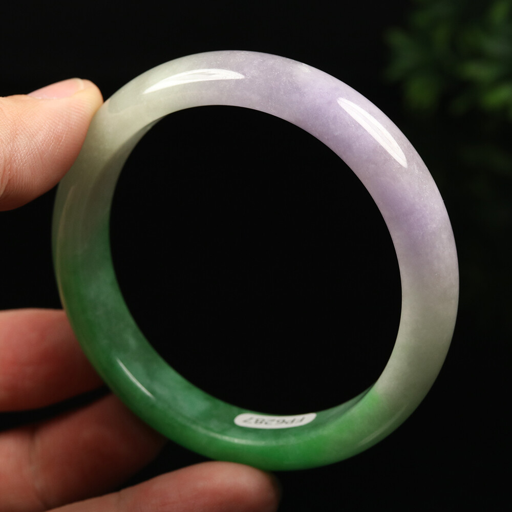 58mm White Lavender Green Jadeite Jade Bangle Bracelet Burma Jade Bangle A-12627