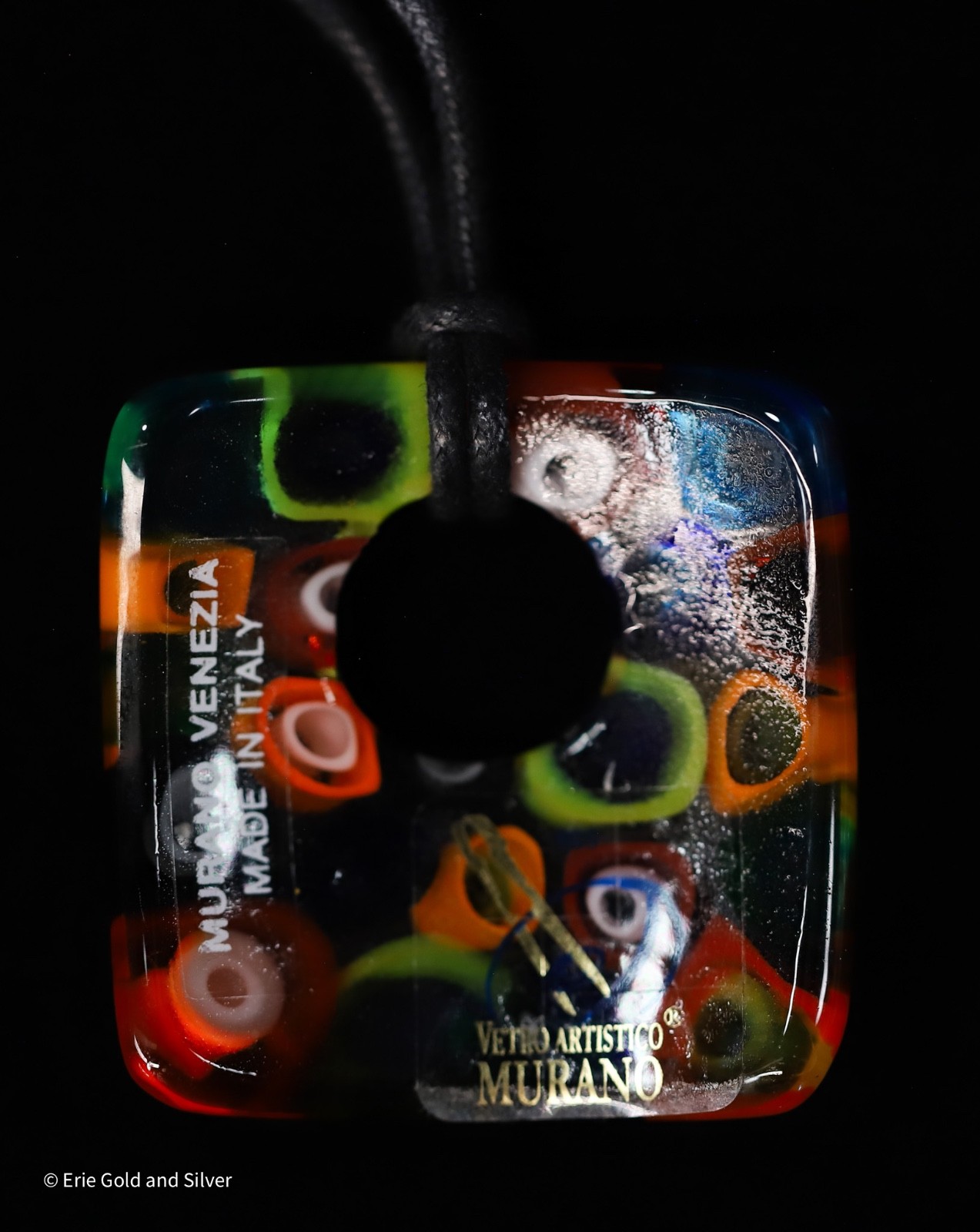 Vetro Artistico Murano Colorful Glass Pendant W/ Corded Chain