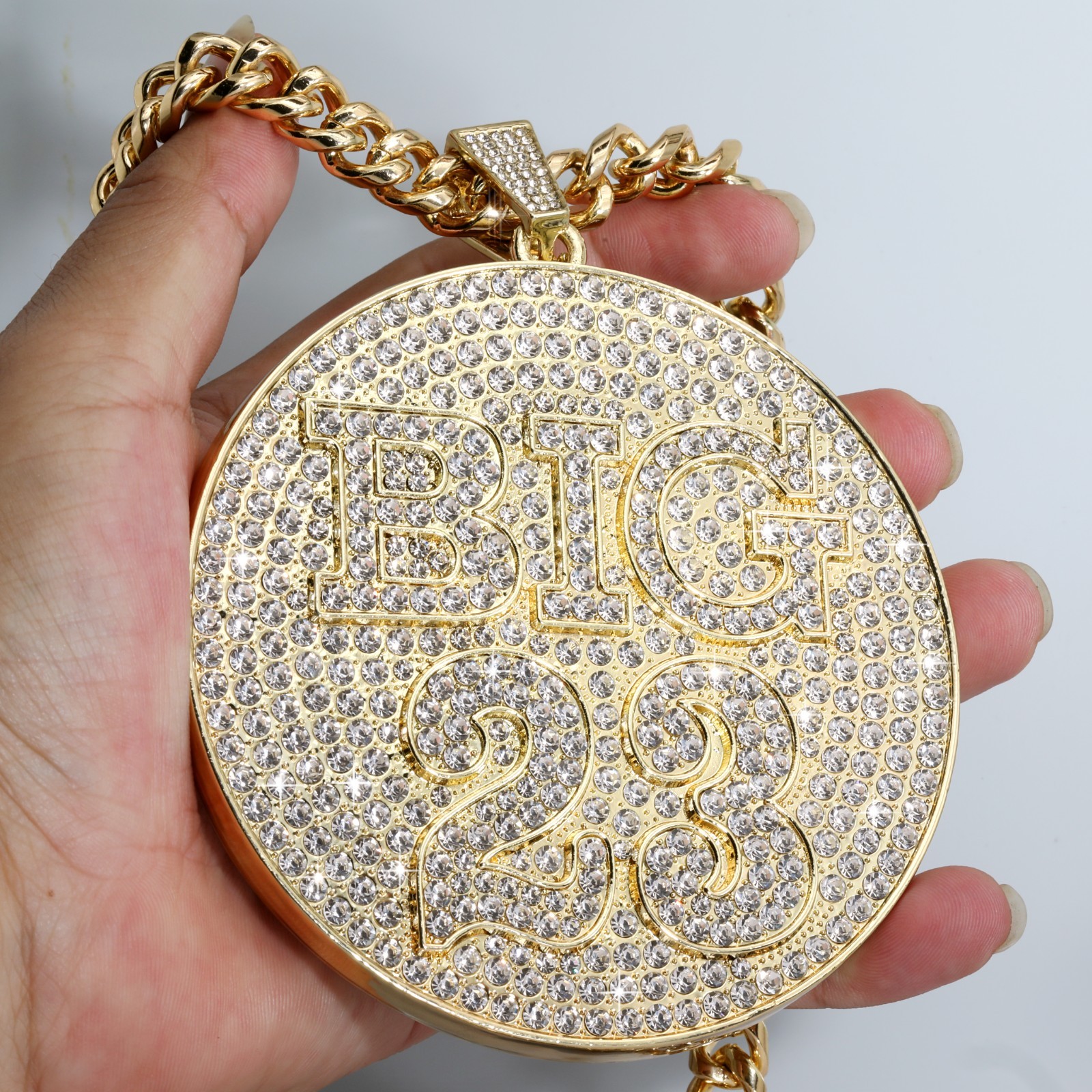 Curb Cuban Chain Necklace 10mm 30″in | BIG #23 Medallion Gold Plated XXL Hip Hop