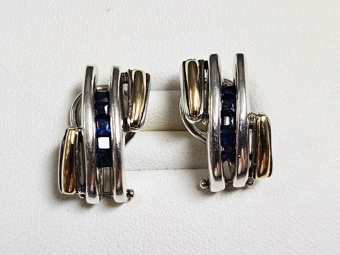 Sterling and 18K Contemporary Style Blue Sapphire Earrings